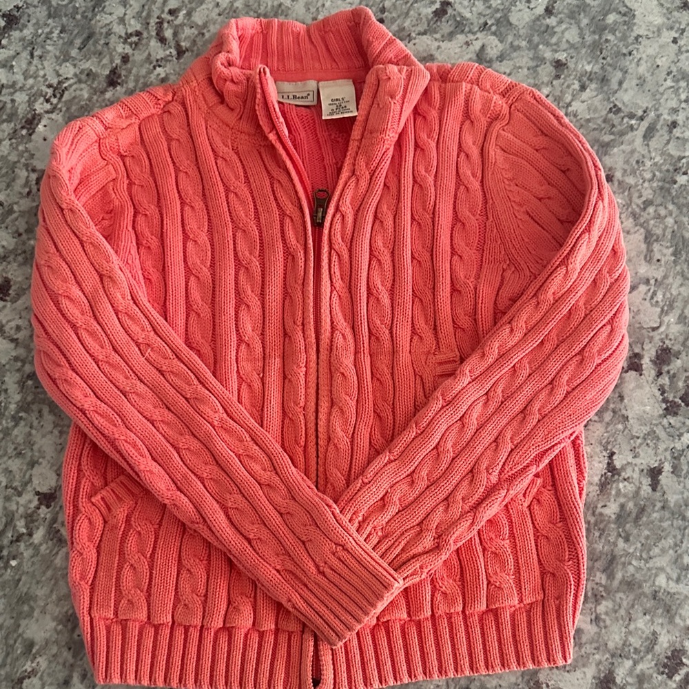 L.L. Bean kids’ Vibrant Coral Cable Cardigan